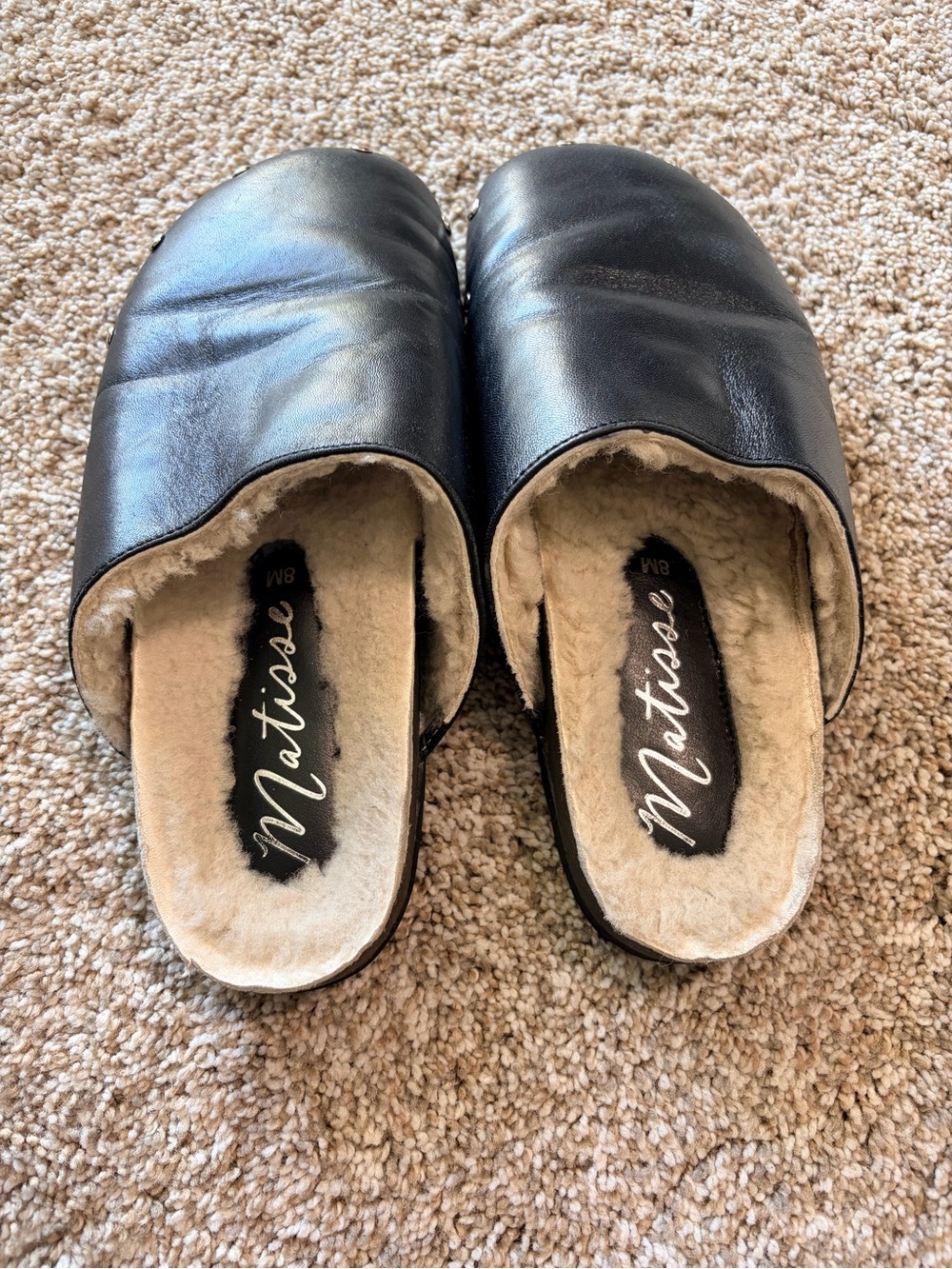 Matisse Upstate Black Leather Shearling Lined Clogs